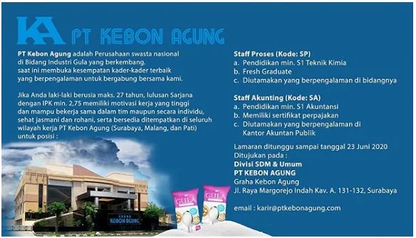 Lowongan Kerja PT Kebon Agung Bulan Juni 2020