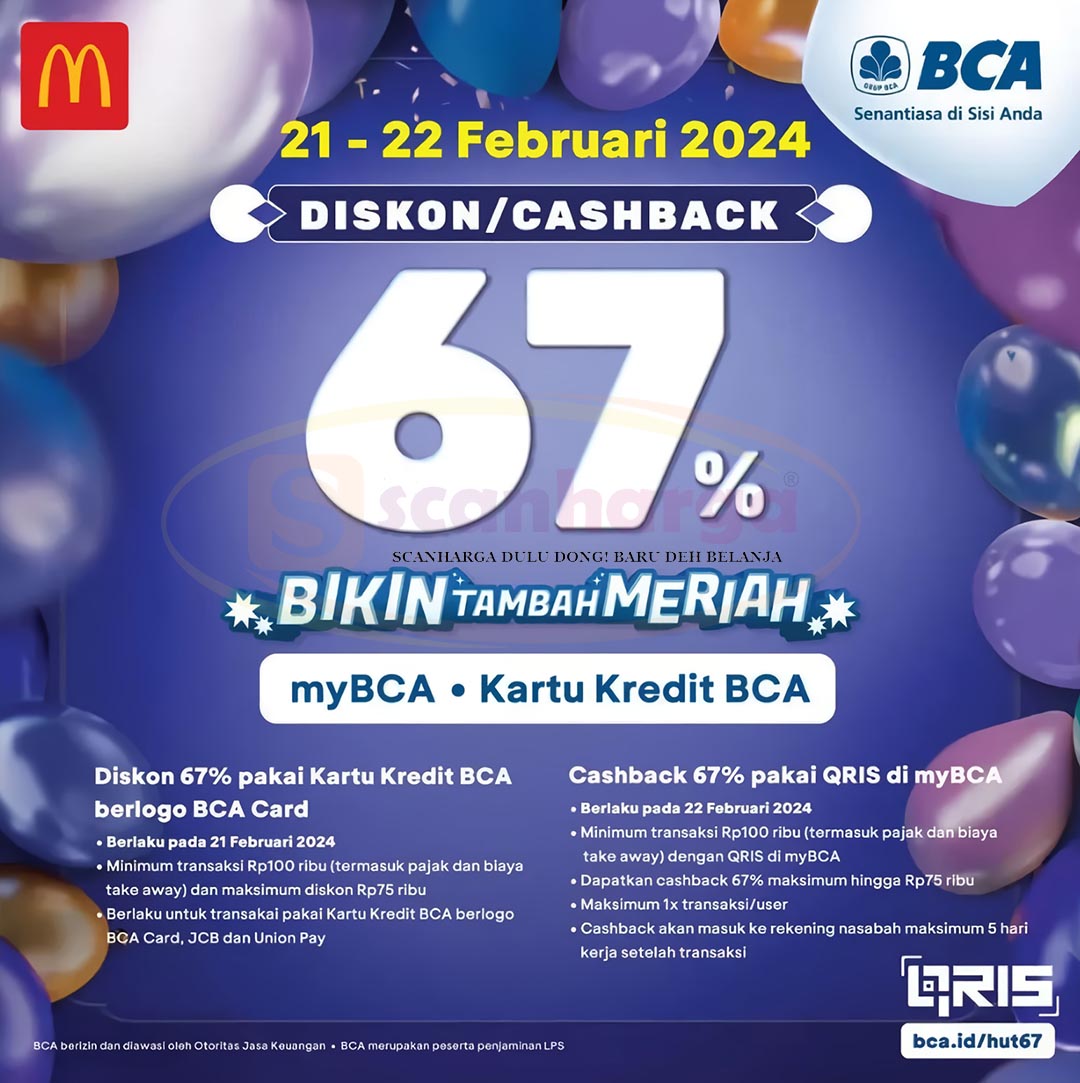 Promo McDonalds HUT BCA 67 Diskon Cashback 67%