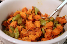 Roasted Sweet Potatoes and Celery with Cumin, Garlic and Rosemary