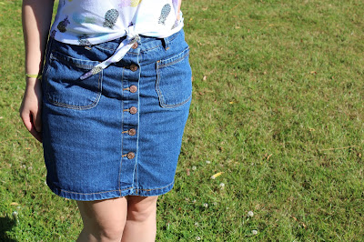 By Clothes & Dreams. OOTD Garden party: Amy & Ivy pineapple crop top, Pull & Bear denim skirt