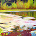 "Water Garden Landscape #4" 36 x 24 inch Contemporary Acrylic Landscape Painting by Melody Cleary, Oregon Artist