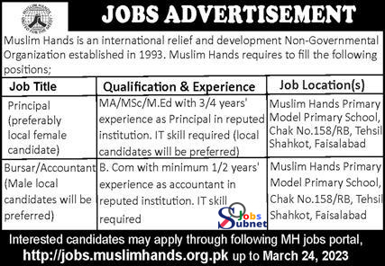 Jobs Advertisement 2023 at Muslim Hands