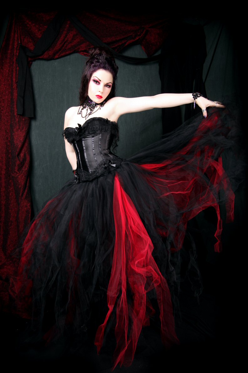 Black red wedding dress