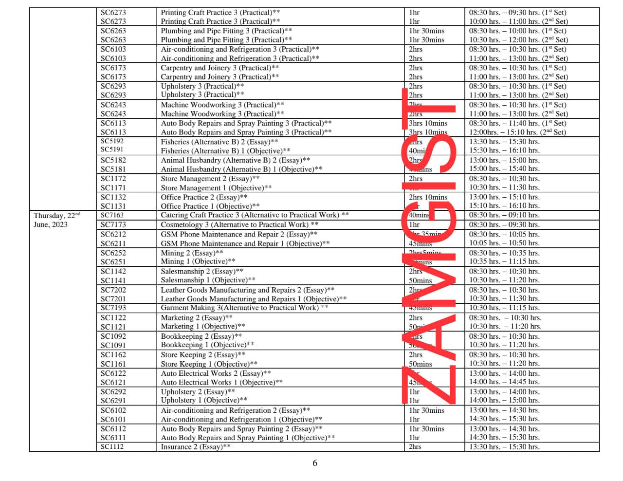 WAEC 2023 Timetable Image 6