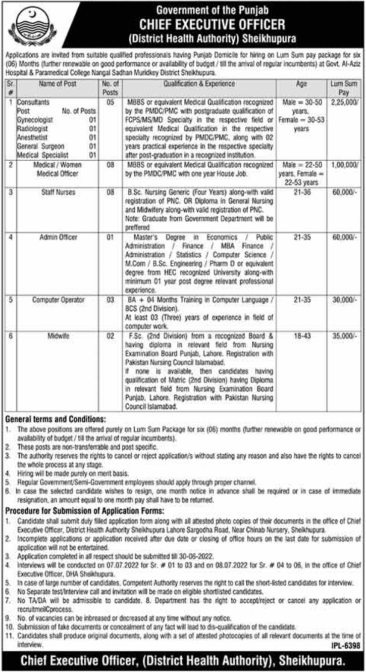 Latest District Health Authority Management Posts Sheikhupura 2022