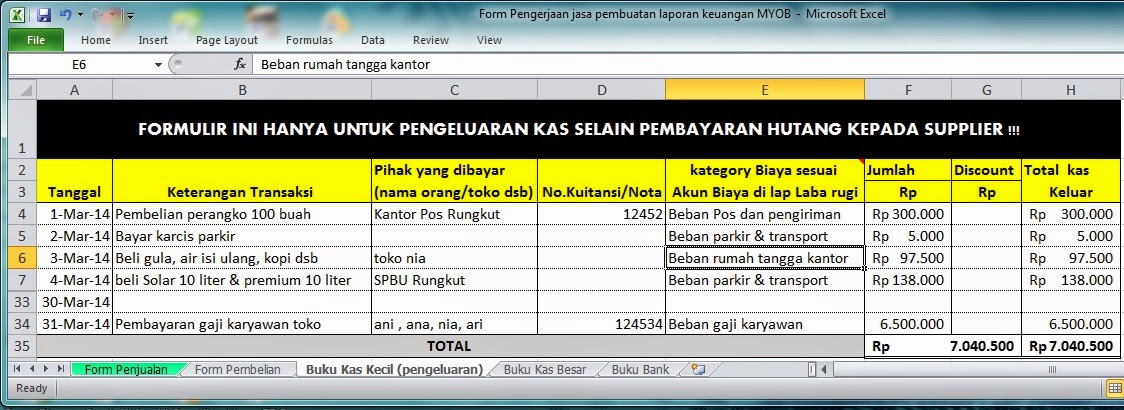 Buku kas kecil (pengeluaran kas selain untuk pembayaran hutang ...