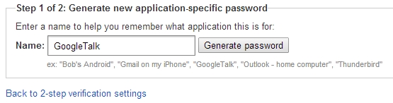 Generate new Google application-specific password