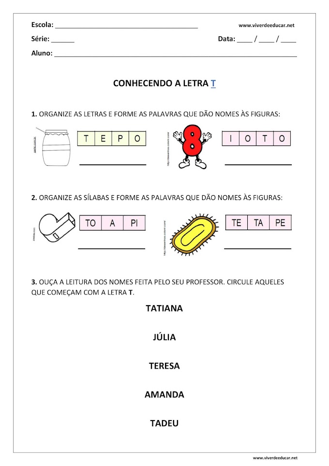 Atividade com a Letra T - 1º Ano do Fundamental