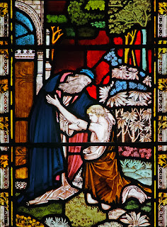 stained glass, window, prodigal son, father, forgiveness, parable