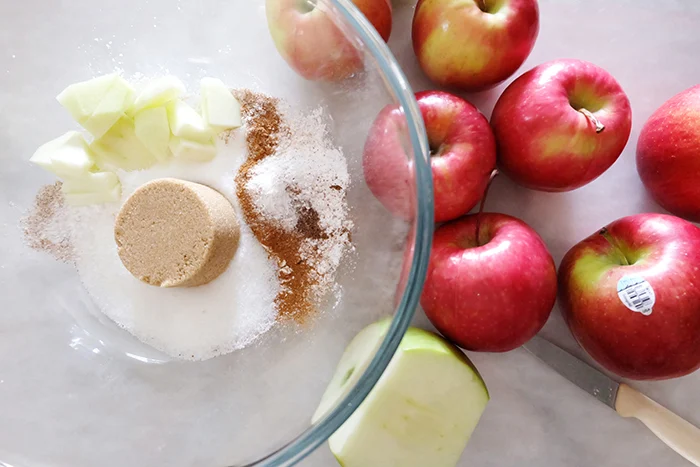 prepping apples and filling ingredients