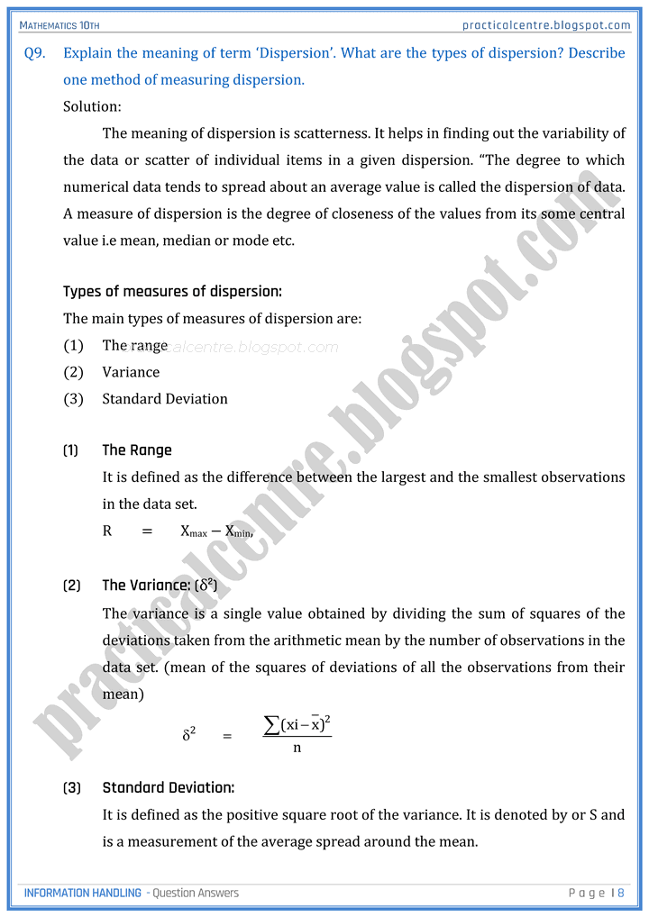 information-handling-question-answers-mathematics-10th