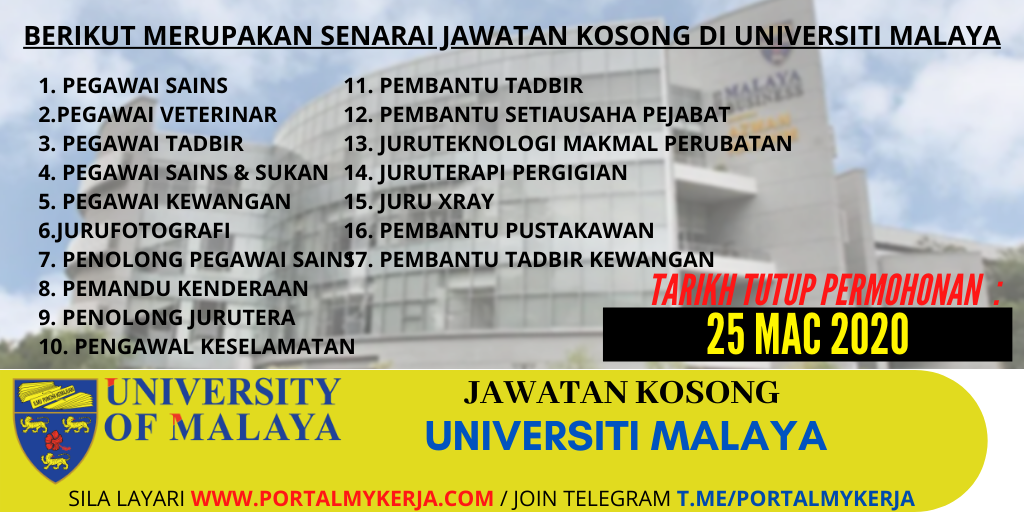 Jawatan Kosong Universiti Malaya (UM) Mac 2020 - My Kerja!