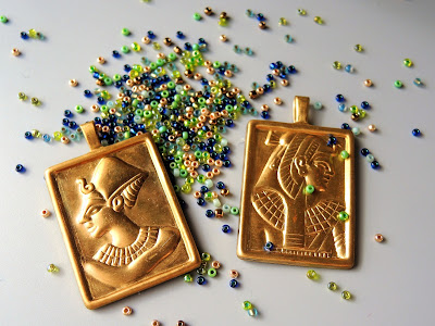 Custom seed bead mix, gold pendants with Egyptian theme.