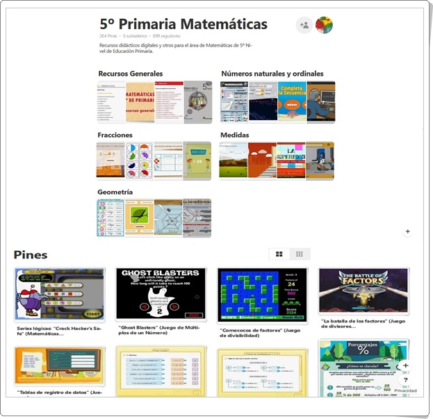 TABLERO CON MÁS DE 290 JUEGOS Y ACTIVIDADES DE MATEMÁTICAS DE 5º DE PRIMARIA