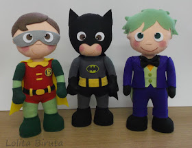 Batman, Robin e Coringa em feltro para decoração de festa infantil