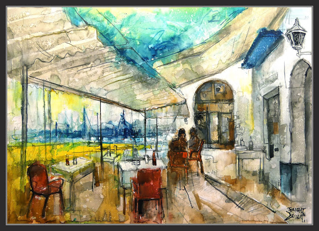 PORT-TARRAGONA-PINTURA-ART-TERRASSES-RESTAURANTS-AQUAREL·LES-PINTOR-ERNEST DESCALS