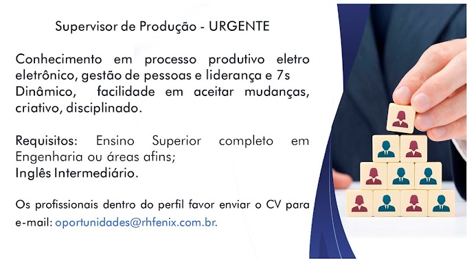 Técnico Mecânico/Torneiro Mecânico/Ourives/Supervisor de Produção/Supervisor (a) Atendimento.