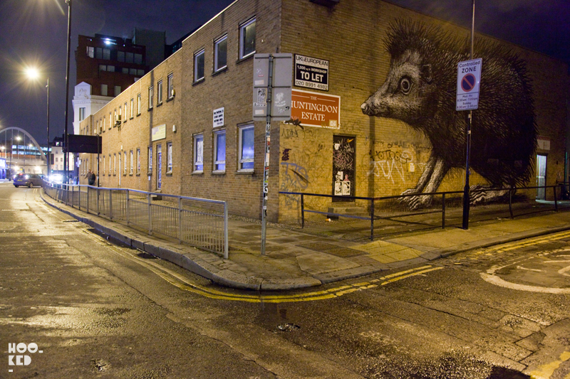 Shoreditch Street Art Hedgehog Mural by Belgian Street Artist ROA