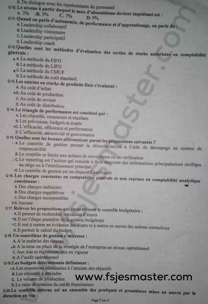 Exemple Concours Master Comptabilité Contrôle Audit (CCA) 20230-2024 - Fsjes Ait Melloul Agadir