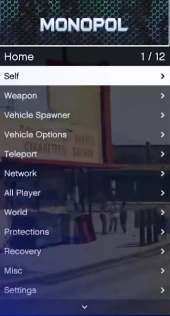 Screenshot of the Monopol Mod Menu interface 2 in GTA V Online