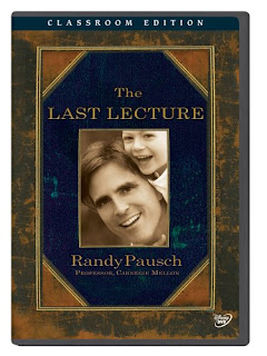 The cover of The Last Lecture book. Randy with child on shoulders