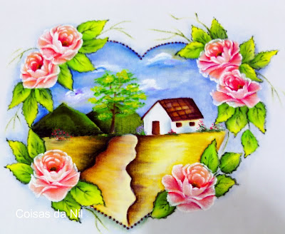 pintura em tecido paisagem com rosas