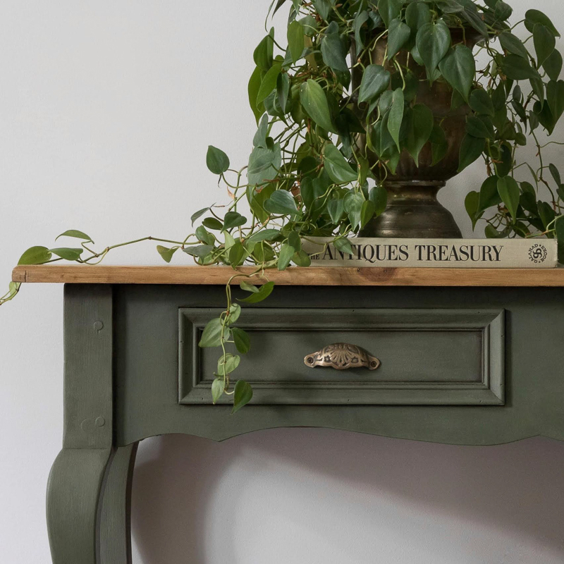 Green painted and aged console table