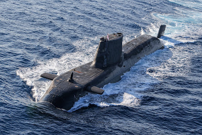 An Astute class submarine in the Mediterranean Sea with the United Kingdom Carrier Strike Group 21 on the 14th of July 2021