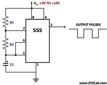 Astable Multivibrator Using IC 555 Circuit