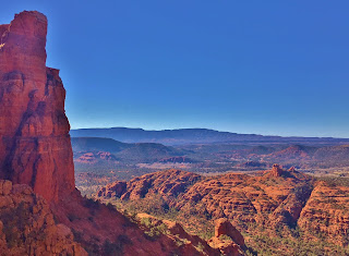 View of red canyons from the summit of Cathedral Rock, Sedona, Arizona