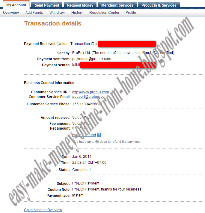 Payment Proof Probux 06 Januari 2014