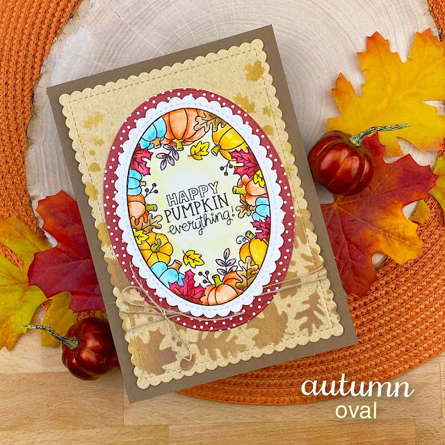 Pumpkin Everything Card by Jennifer Jackson | Autumn Oval Stamp Set, Oval Frames Die Set and Falling Leaves Stencil by Newton's Nook Designs #newtonsnook