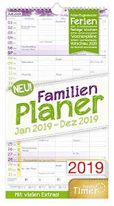 FamilienPlaner 2019 23x42cm, 5 Spalten, Wandkalender 12 Monate Jan-Dez 2019 - Wandplaner, Familienkalender, Ferientermine, viele Zusatzinfos