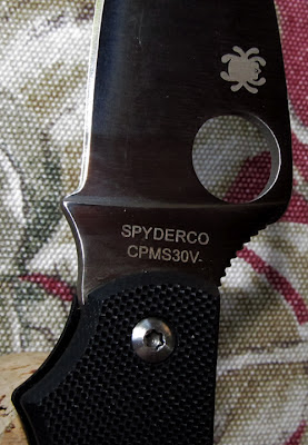 The blade is stamped with Spyderco CPMS30V  the steel type