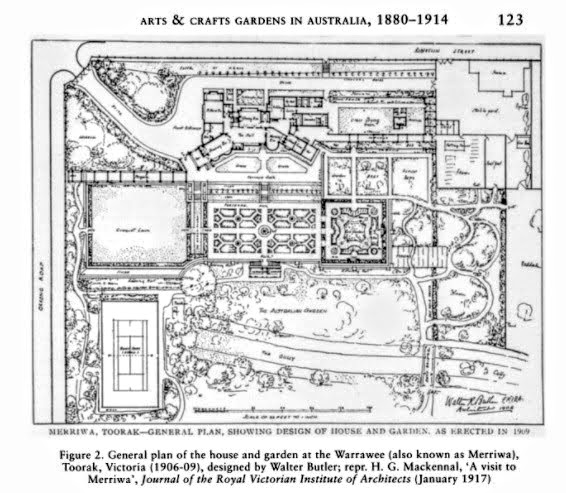Plan of house and garden at Warrawee (Merriwa) Toorak (1906-1909) designed by architect Walter Butler.