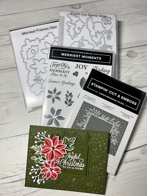 Craft tools used to create a Christmas Card featuring Stampin' Up! Merriest Moments Stamp Set