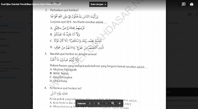  Soal Ujian Sekolah Pendidikan Agama Islam Kelas 6 SD 