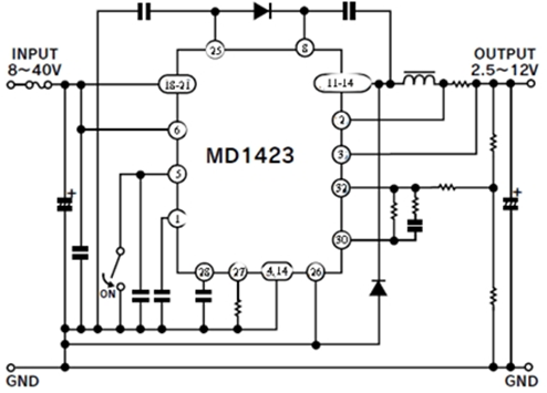 Sơ đồ dạng tổng quát mạch hạ áp sử dụng IC MD1423