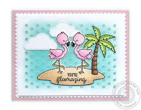 Sunny Studio Stamps: Fabulous Flamingos Card with background using Deco Foil Metallix Gel with Frilly Frames Polka-Dot Dies