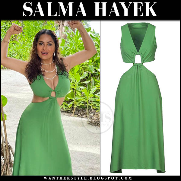 Salma Hayek in green cutout dress