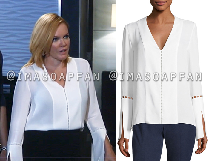 Ava Jerome, Maura West, White Blouse with Pearl Bead Trim, General Hospital, GH