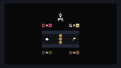 A screen on which the opening rules of the game Baba Is You are represented.