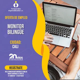 Oferta de Trabajo 💡 y Empleo en Cali como MONITOR BILINGUE