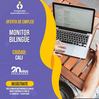 Oferta de Trabajo 💡 y Empleo en Cali como MONITOR BILINGUE