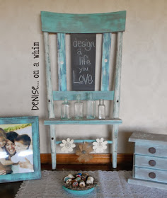 Chalkboard shelf from a broken chair via http://deniseonawhim.blogspot.com