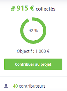 capture d'écran : 915€ récoltés soit 92% de l'objectif de 100€. 40 contributeurs.