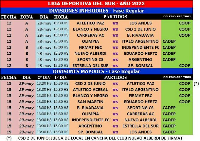 Liga Deportiva del Sur cronograma de partidos 