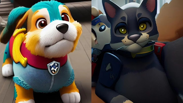 The Paw Patrol filter is taking over TikTok (Image via Twitter/@beanboi1028114, @saintbaraz)