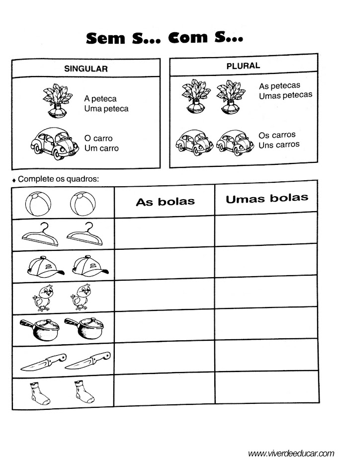 Atividade de Singular e Plural para 2º Ano do Fundamental