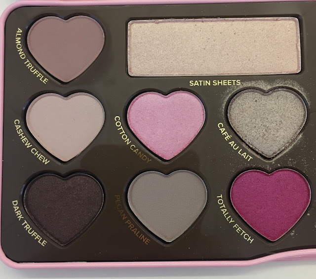 Too Faced, Too Faced Chocolate Bon Bons Eye Shadow Collection, eyeshadow, eye makeup, makeup palette, Almond Truffle, Cashew Chew, Dark Truffle, Satin Sheets, Cotton Candy, Pecan Praline, Totally Fetch, Cafe Au Lait